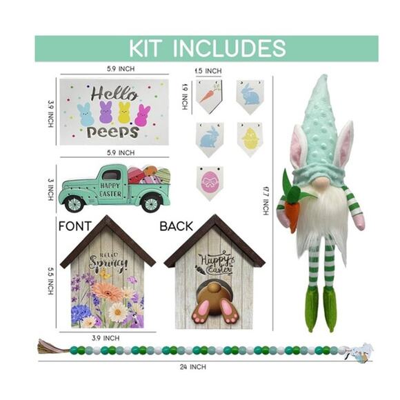 New In Box LED Light Up Easter Decor Bunny Gnome Plush Beaded Garland Banner - Picture 2 of 11